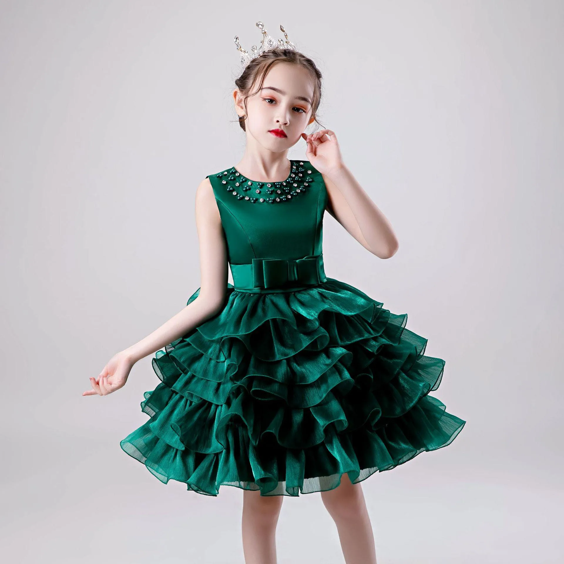 

Flower Girl Dresses Formal Gown Kids for Wedding and Party Sleeveless Floor-Length Cap Sleeves Satin First Communion for Girls02