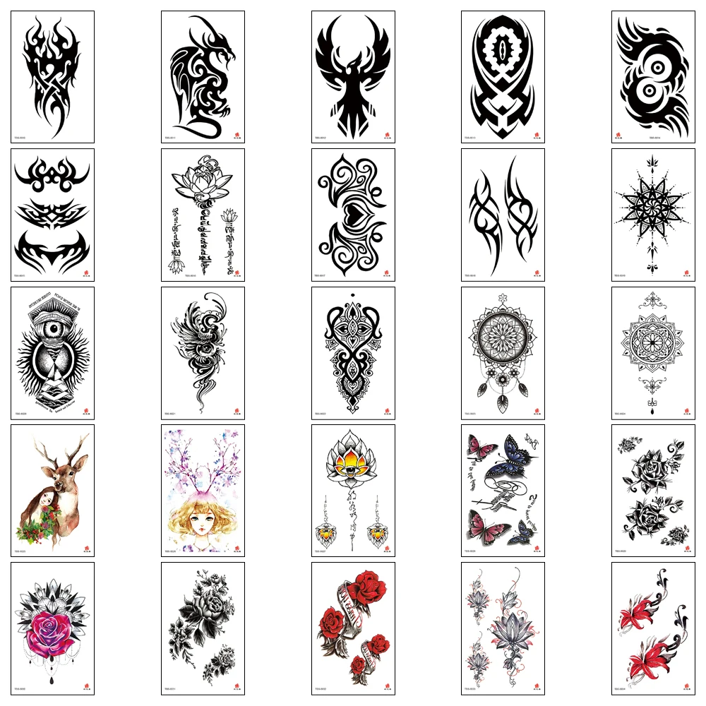 

Wholesale 30 Pcs/Lot,Waterproof Temporary Fake Tattoo Sticker Black Totem Colorful Flower Fox Makeup Beauty Body Art for Man Arm