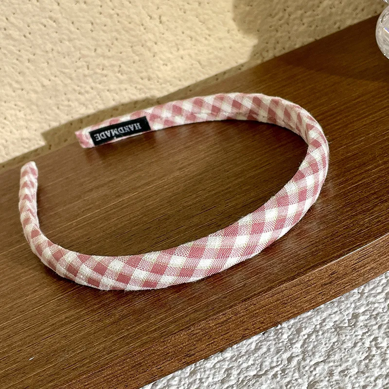 2PCS Spring & Summer Sweet Versatile Solid & Plaid Fabric Padded High-Crown Women’s Thin Headband 4