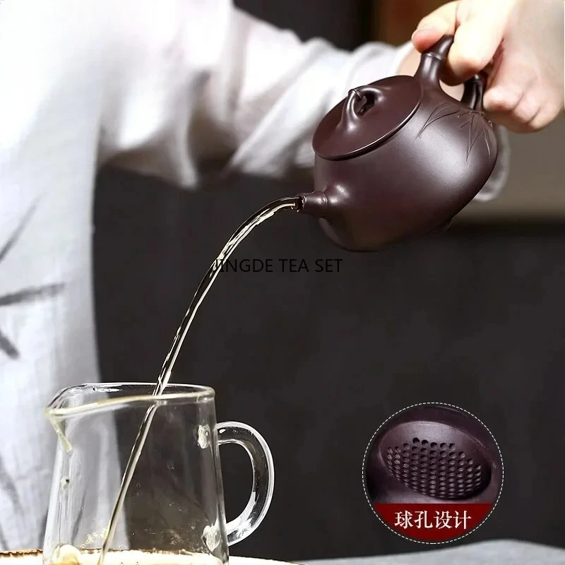 Yixing Purple Clay Handmade Kung Fu Tea Set Raw Mineral Purple Eggplant Mud, Bamboo Knot Ladybug, Chinese style Tea Pot