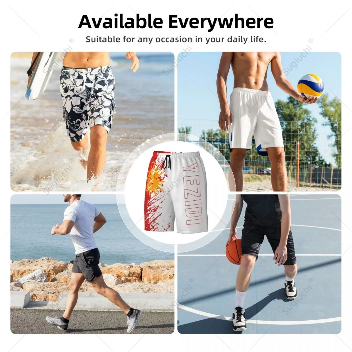 Men's Yezidi Flag Beach Pants Board Shorts Surfing Boys Soccer Cycling Swimwear Running Polyester 5