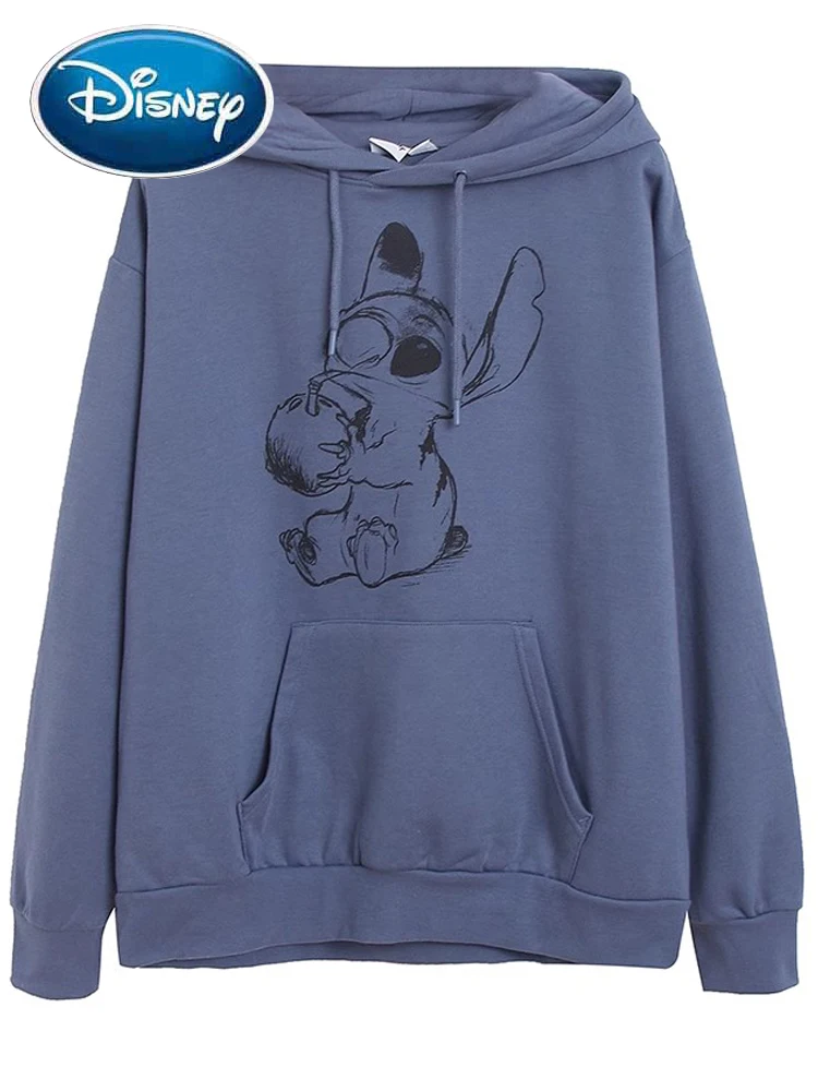 

Disney Sweatshirt Stitch Little Monster Cartoon Print Sweet Women Pockets Long Sleeve Hooded Pullover Jumper Fleece Tops Femme