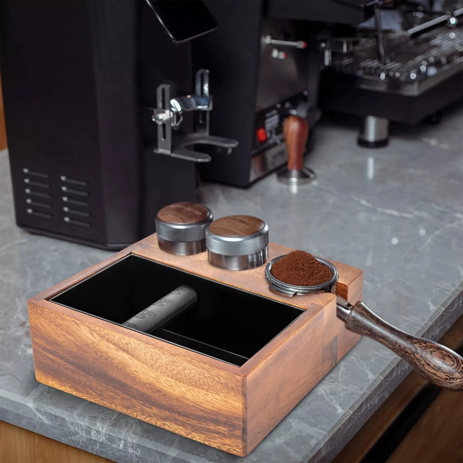 For Tamper Dispenser 58mm Wooden Coffee Machine Knocker Tamping Station Multi-Purpose Powder Holder Case-Large 58mm Universal-Wa