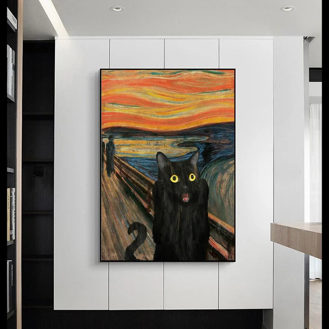 Toile de Portrait de chat noir moderne peintures amusantes affiches et imprim s images d art