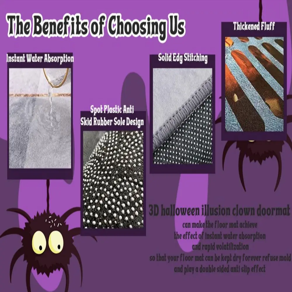 VIKAMA Halloween Horror Scare Ugly Floor Mat Entrance Bathroom Kitchen Washable Dirty Resistant Non-Slip Carpet floor mat