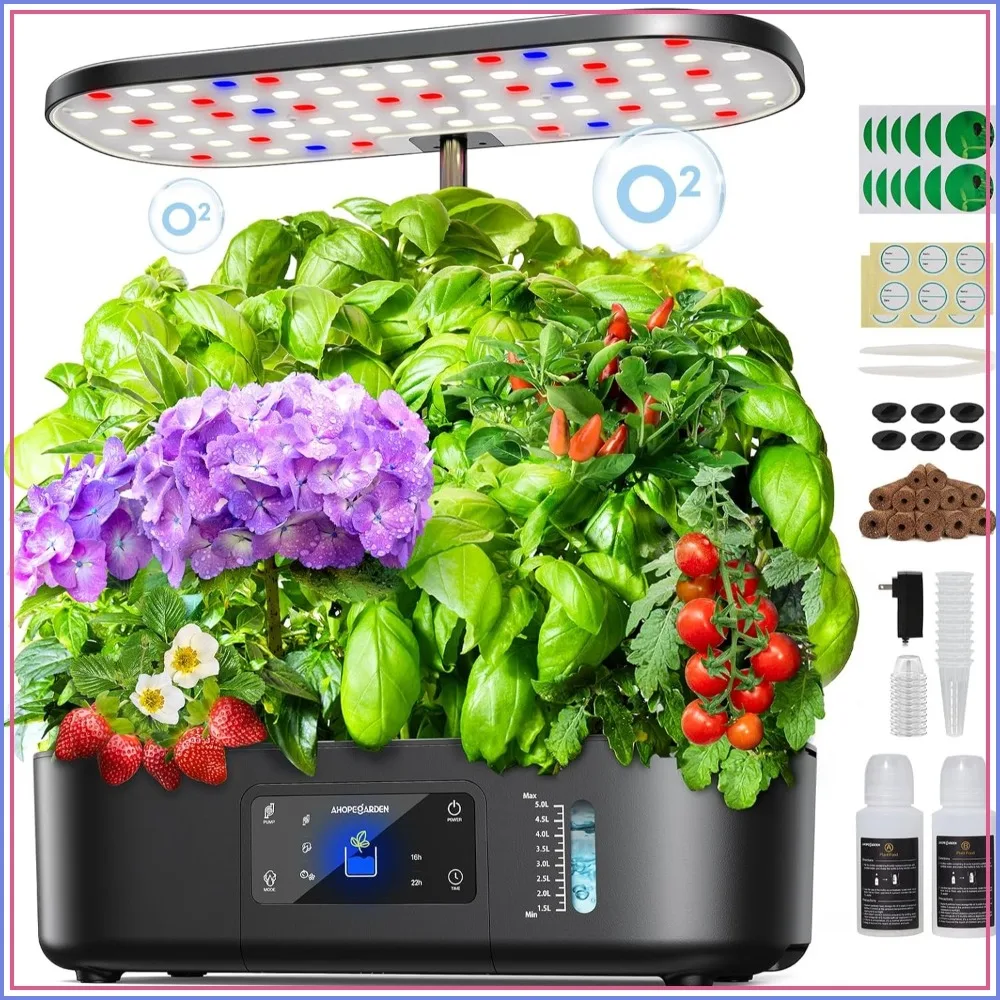 Hydroponics Growing System with 12 Pods, Adjustable Height 17"