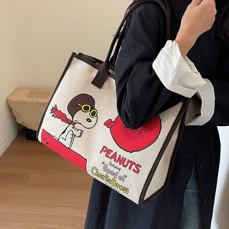 

Snoopy Cartoon Canvas Bag for Women 2023 New Autumn Winter Large Capacity Portable Shopping Bag Student Class Tote Bag purses