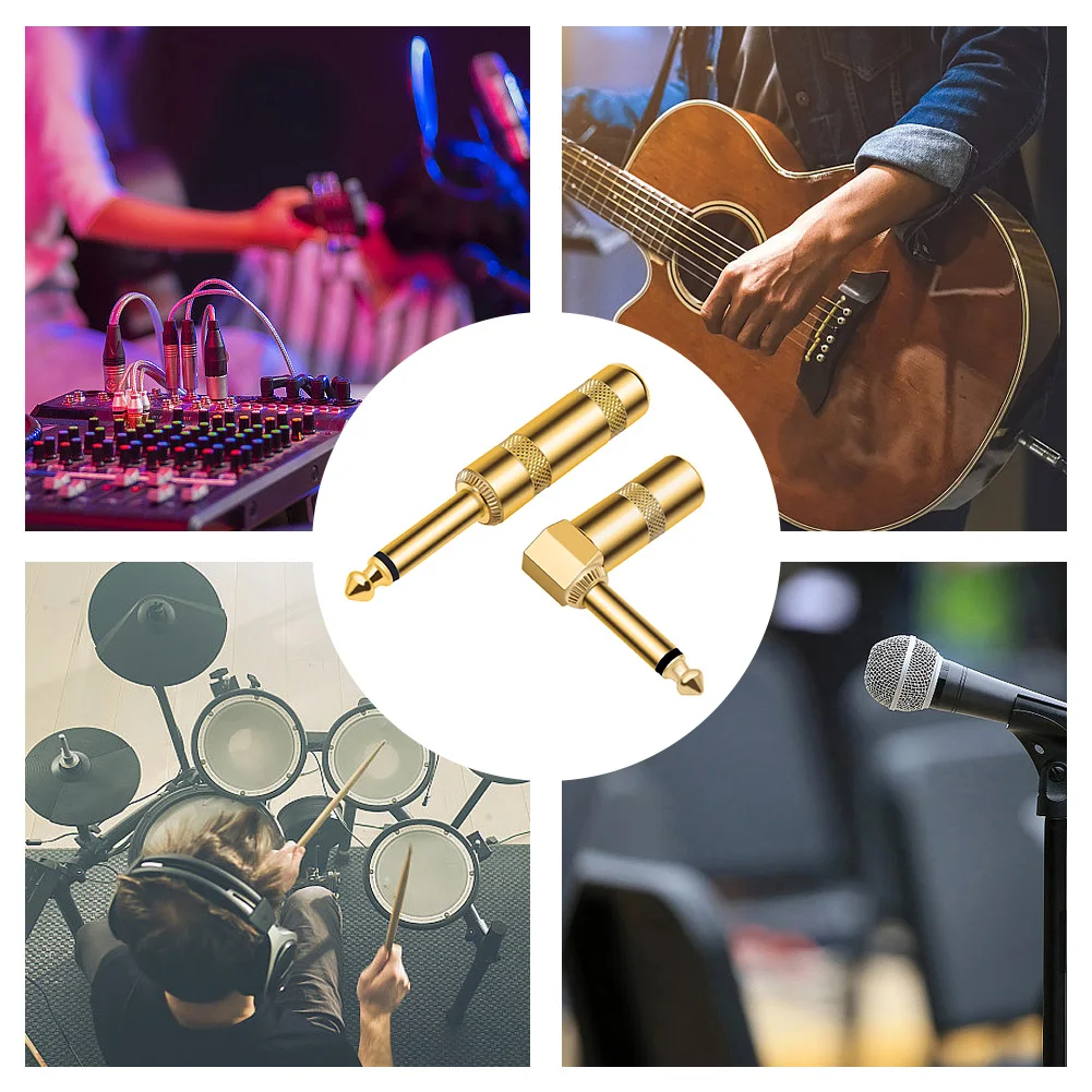 2Pcs 6.35mm Audio 1/4 Inch TS Plug DIY Straight Head 90 Degree Right Angle Head Plug Male Straight Head 90 Degree Elbow Plug