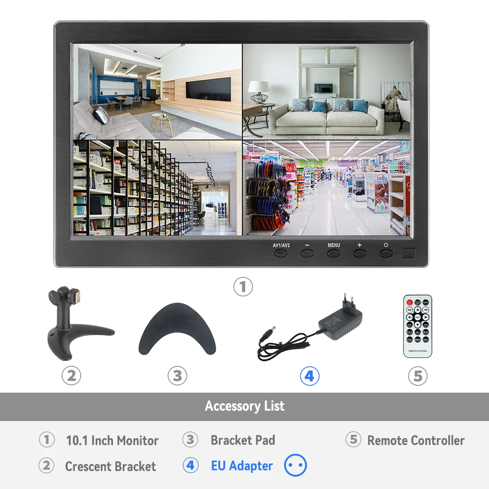 BINWEI 10,1'' Sicherheitsmonitor Kleiner HDMI-Monitor mit integrierten Dual-Lautsprechern HDMI VGA BNC-Eingang für Gaming CCTV Raspberry Pi PC