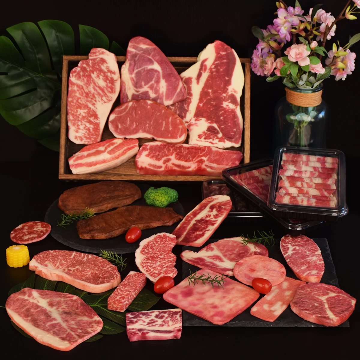 Realistic Cooked Beef Slices Artificial Kitchen Prop Decor