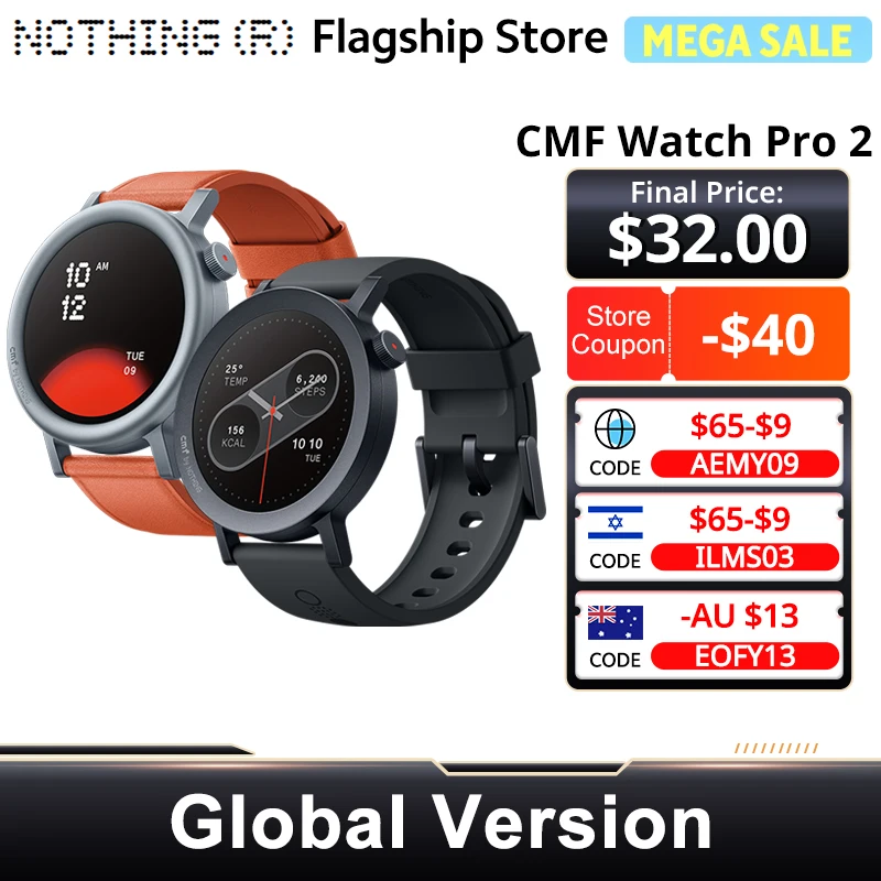 CMF by Nothing Watch Pro 2 Global Version BLUETOOTH CALLS 1.32'' AMOLED 60 FPS Display 11 Days Battery life SpO₂ Monitors GPS