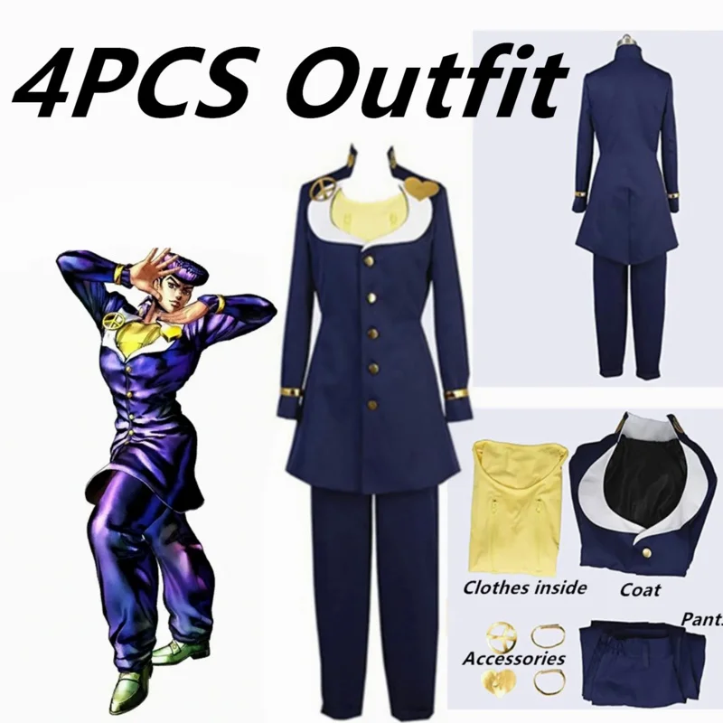 

JoJo's Bizarre Adventure Josuke Higashikata Cosplay Costume Blue Suit Uniform Party Carnival Halloween Costume Wig for Men Adult