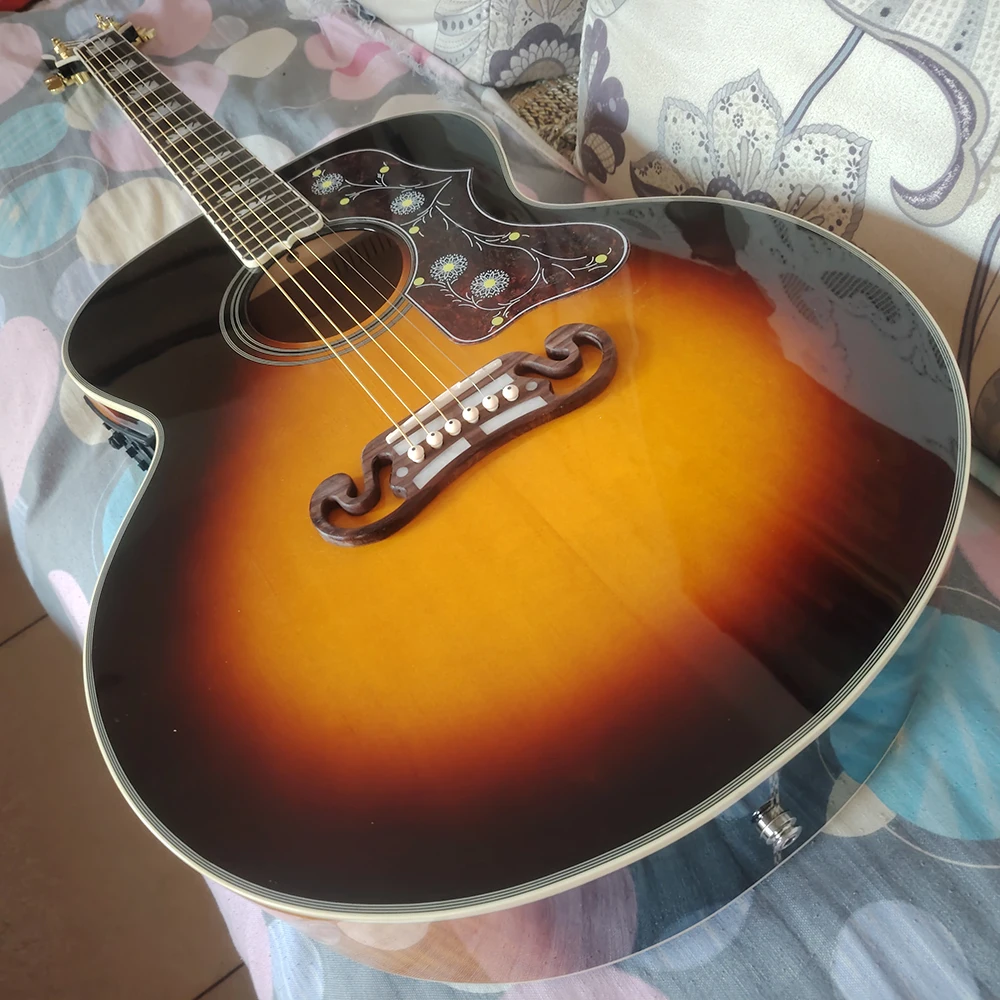 43 inch side rear flame maple top SJ-200BS-E electric box folk electric acoustic guitar in stock ping