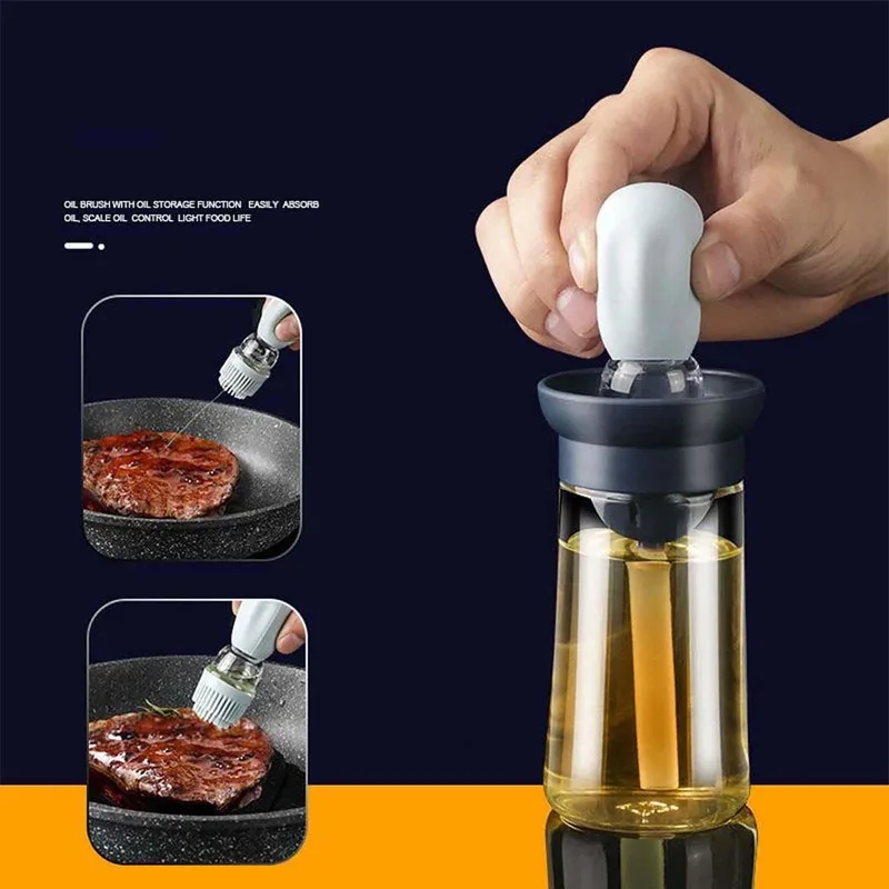 Oil Bottle Silicone Glass With Brush Barbecue Spray Bottle Dispenser Cooking Kitchen Tools