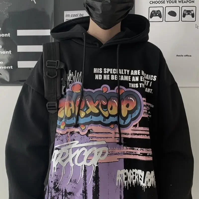 

Sweatshirt for Men Graffiti Hooded Manga Male Clothes Hoodies Print Hip Hop Black Anime Designer Overfit Korean Style Winter S