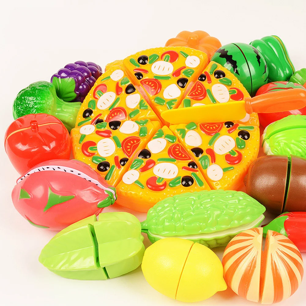 BUYGER 31 Pezzi Carrello Spesa Bambini Cucina Cibo Giocattolo Per Bambini Tagliare Giocattoli Taglio Frutta E Verdura Giocattolo Regalo Per Bambini