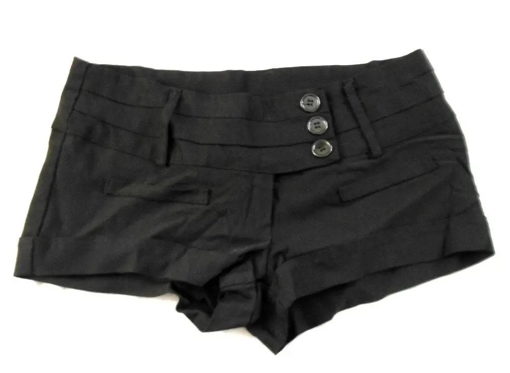 Y2K Coquette Low Waist Mini Shorts Cuffed Hem Striped Solid Black Twill Button Pocket Vintage Street Daily Hot Pants