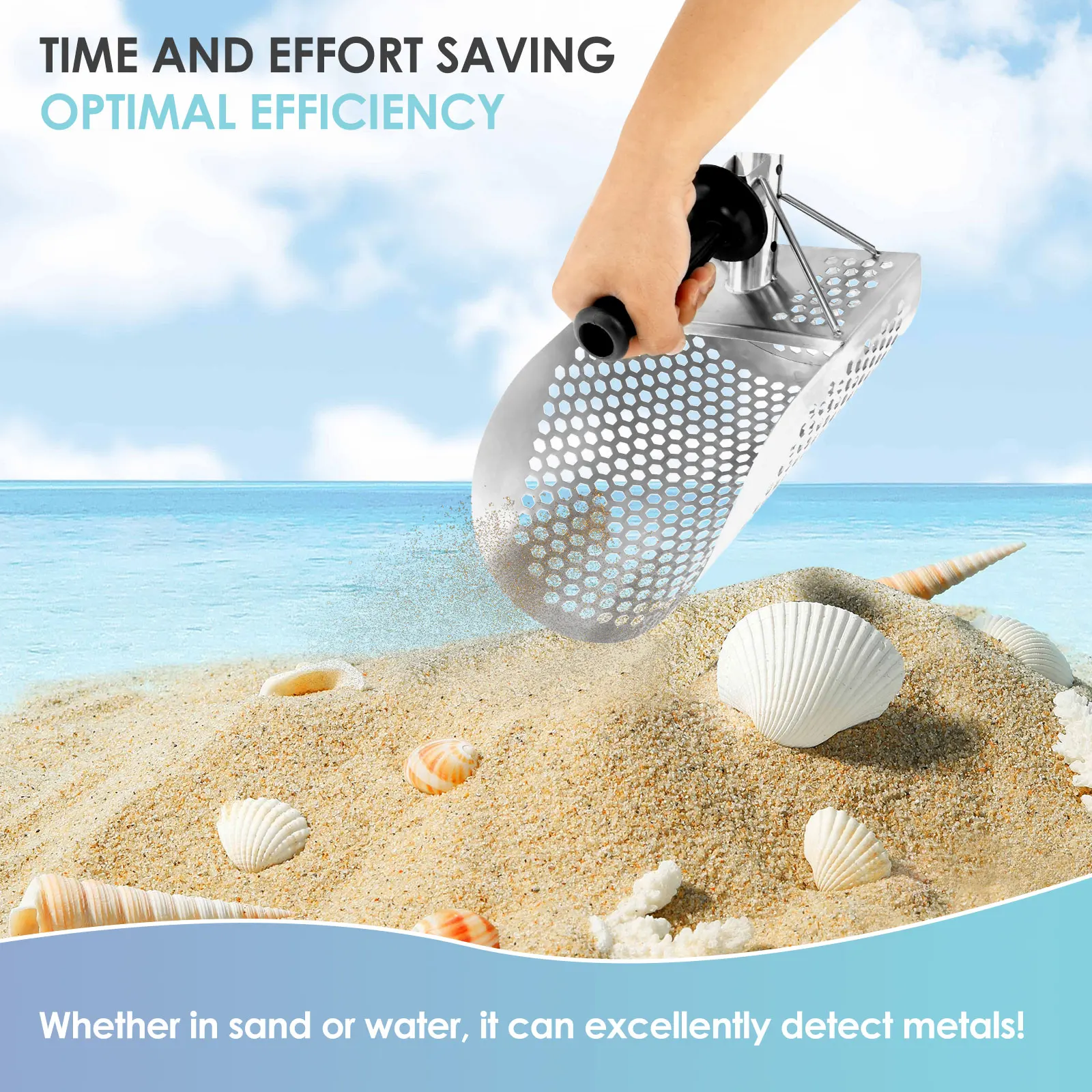 Long Handle Sand Scoop Heavy Duty Stainless Steel Metal Detecting Sand Scoop with Long Handle for Underwater Treasure Hunting 5