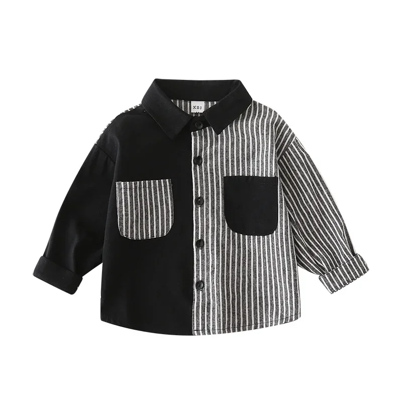 Spring Fashionable Striped Long Sleeve Shirt for Boys Children's Spring Autumn Style Clothing Male Kids Trendy Streetwear Top