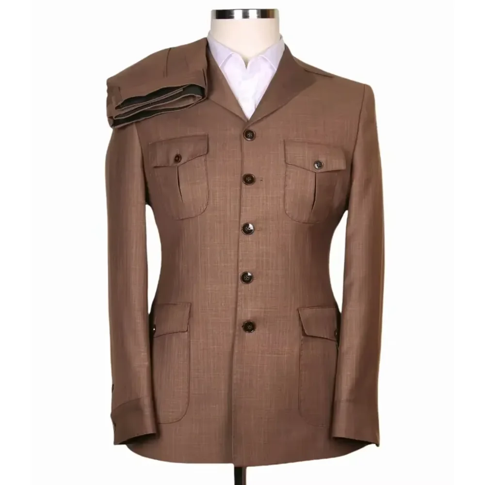Men Suits 2 Piece Single Breasted Four Pockets Suit Formal Social Business Casual Gentleman Wedding Tuxedo Jacket Pants
