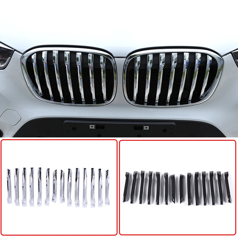 

For 2016-2019 BMW X1 F48 20i 25i 25le ABS silver car styling car front grille trim cover sticker exterior protection accessories
