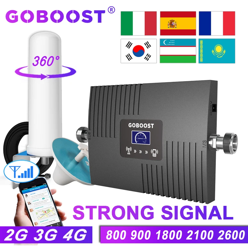 Phone Signal Booster GOBOOST Cellular Amplifier 2g 3g 4g Russia Repeater GSM Cellphone signal Booster 900 1800 2600 LTE Cellular Internet Amplifier phone signal booster