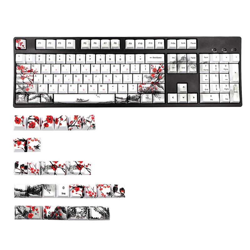 

Novelty Allover Dye Subbed Plum Blossom 128 Keys Cherry Profile Keycap For GK61 64 84 Tkl87 98 104 MX Switches Key Cap