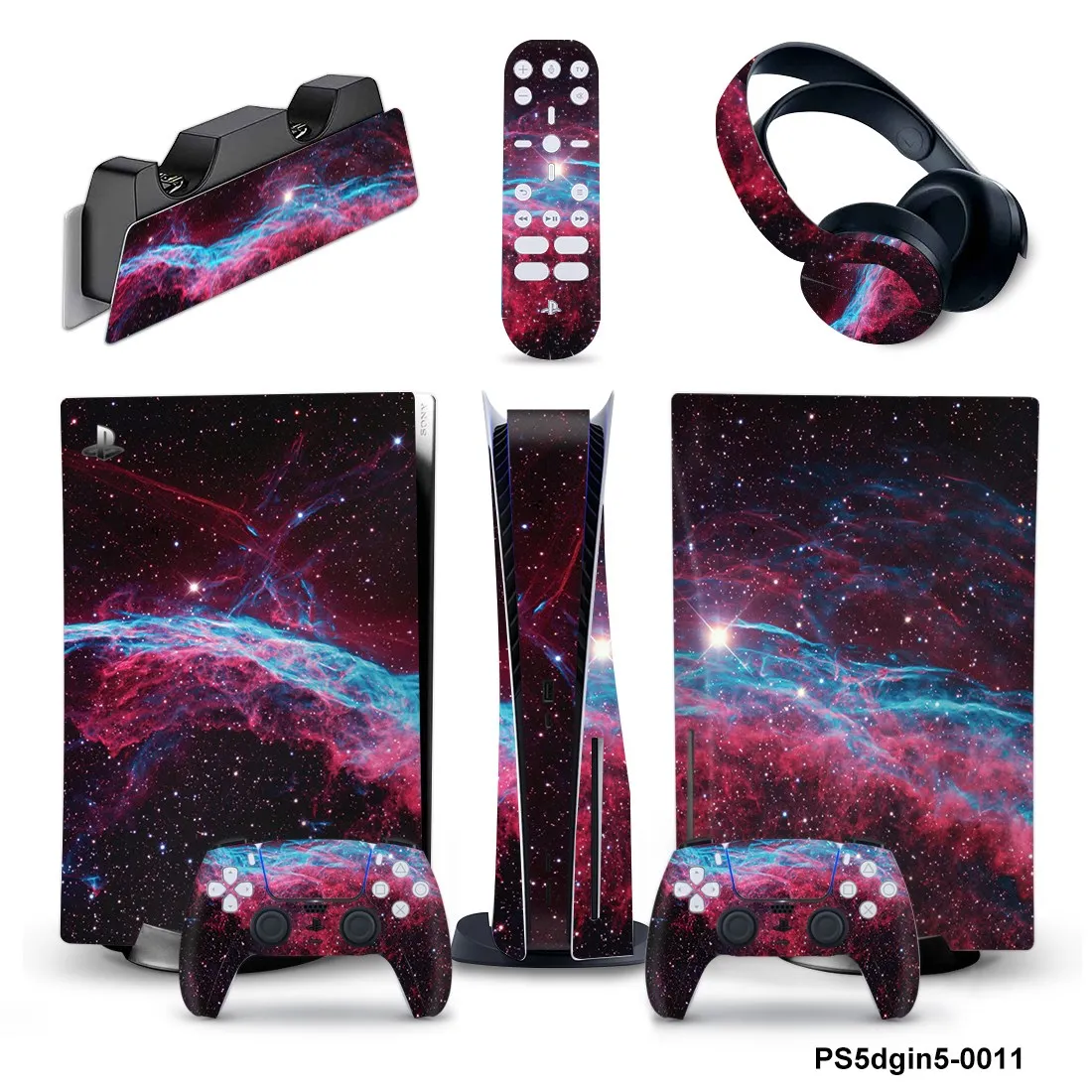 5 in 1 New Design Full Set Skin For PS5 Disk Console Vinyl Sticker Decal For PS5 Controller & Charge Stand & Headset & Remote 