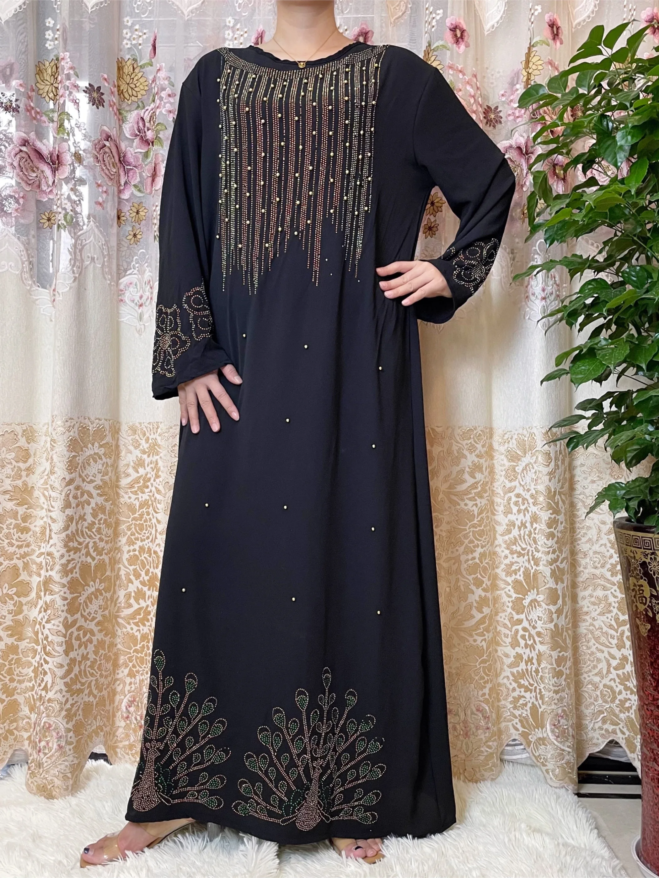 2022Abaya Voor Vrouwen Dubai Turkse Stones Shiny Lange Mouwen Kaftan Jurken Afrikaanse Moslim Islamitische Diamanten Kleding Party Gown