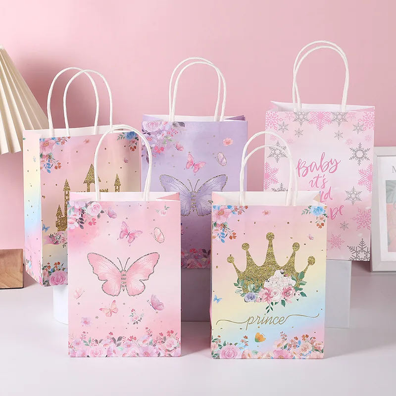 50Pcs Butterfly Gift Bags Pink Purple Flowers Paper Candy Gift