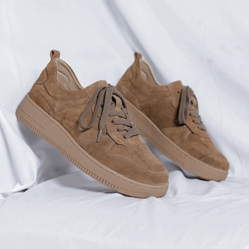 

Кроссовки мужские из коровьей замши, на шнуровке, удобная повседневная обувь для ходьбы, Нескользящие, для скейтборда, плоская подошва