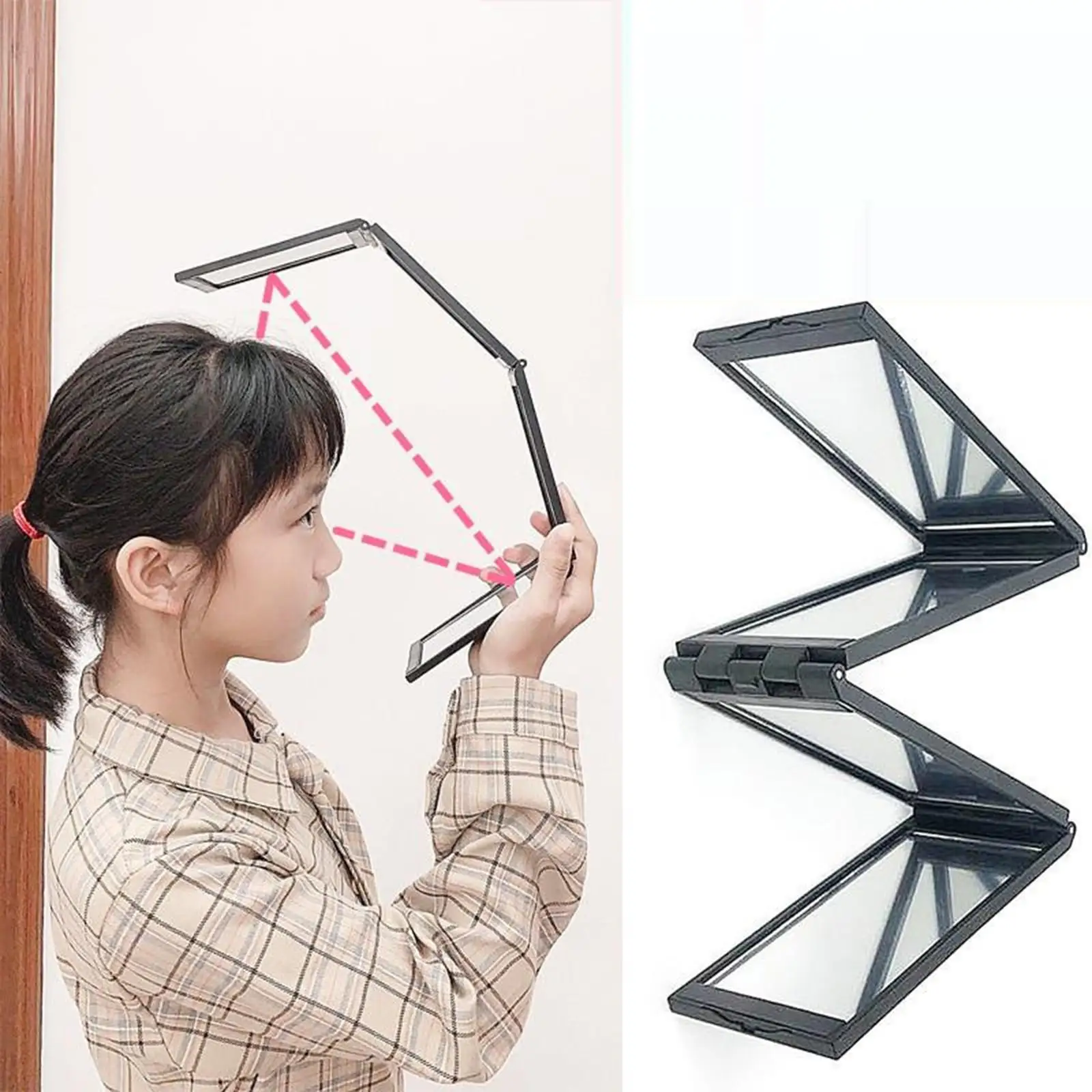 4 Way Mirror Fold Self Haircut Mirror Portable Four Sided Mirror for Vehicle Maintenance Hair Cuting Styling Men Women Grooming