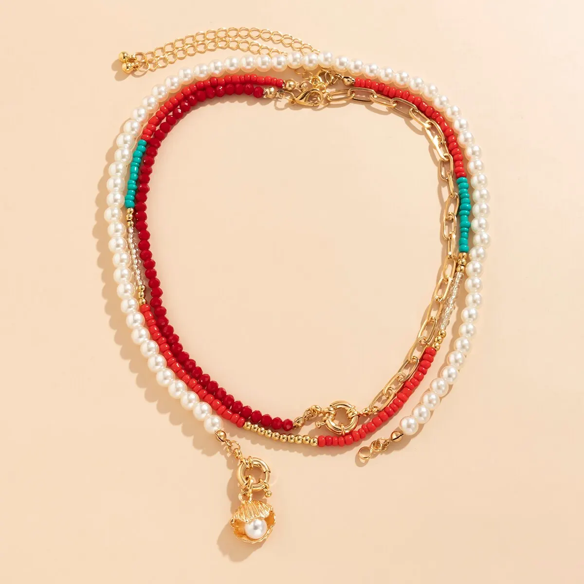 Sb773b72d86ba41dab5d6b2b6da3f8d3bc Boho Imitation-Pearl Colorful Seed Bead Chain Necklace for Women Summer Scallop OT Buckle Pendant Choker Jewelry Y2K Accessories Mallzona