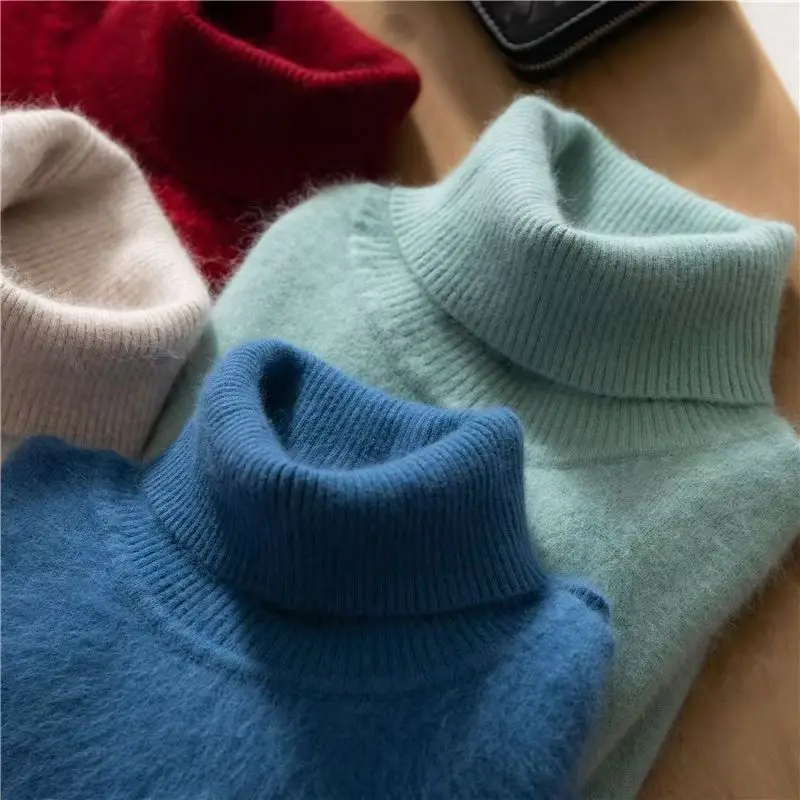 100% Male Mink Cashmere Sweater Solid Color Turtleneck Thick Autumn And Winter Loose Large Size Turtleneck Wool Bottoming Shirt 3