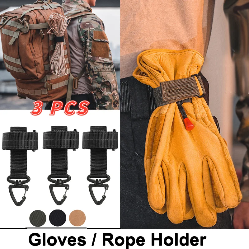 3PCS Gloves Holder Tactical Gear Clip Keychain Multi-purpose Molle Hook Belt Keeper Outdoor Camp EDC Webbing Glove Rope | Спорт и
