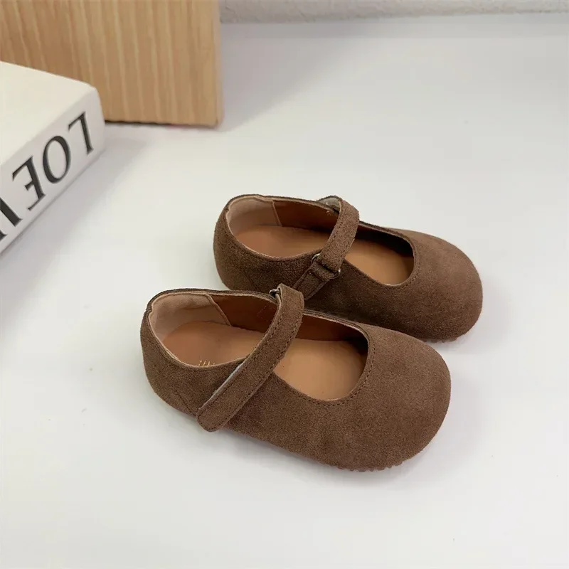Baby Girls Flat Shoes Vintage Kids Boots Autumn Boutique Soft-Tole Footwear Swede Leather Flatties for Children 1-8 Years
