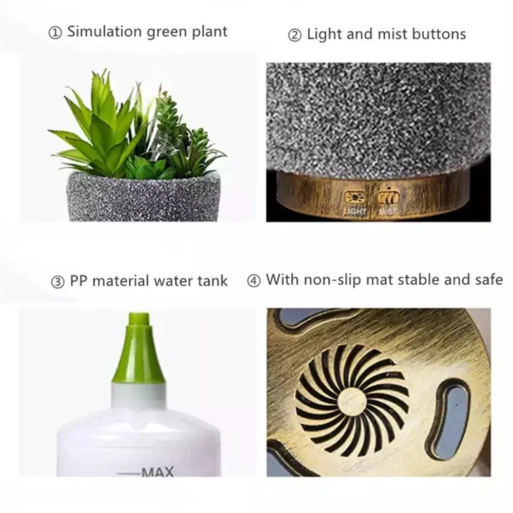 Ultrasonic Essential Oil Aroma Diffuser Plant Air Humidifier Aromatherapy  Waterless Auto Off for Home Office Mist Sprayer 200ml