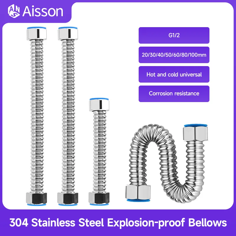 Plumbing Hose Water Pipe Plumbing Supply Hose 1pcs G1/2 304 Stainless Steel Bellow Weaved Bathroom Heater Valve Connect Corrugated