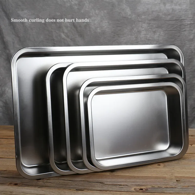 304 Stainless Steel Flat Bottom rectangle Square Basin with Covered Dish Buffet Plate food Basin Grilled Plate bbq storage tray 4