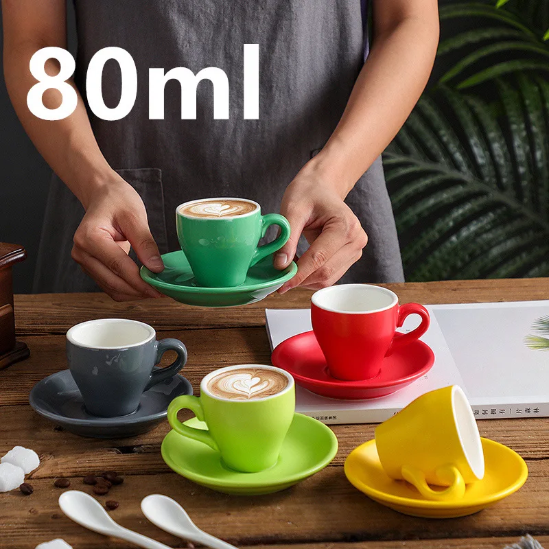 thickened solid color 80cc 80ml ceramic coffee cup with saucer espresso cup set