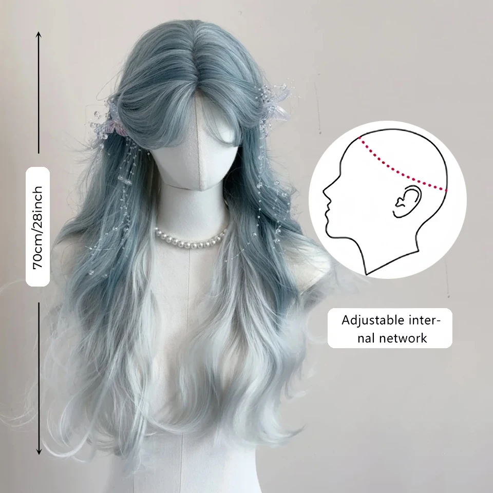 Synthetic Curly Wavy Long Wig with Bangs for Women