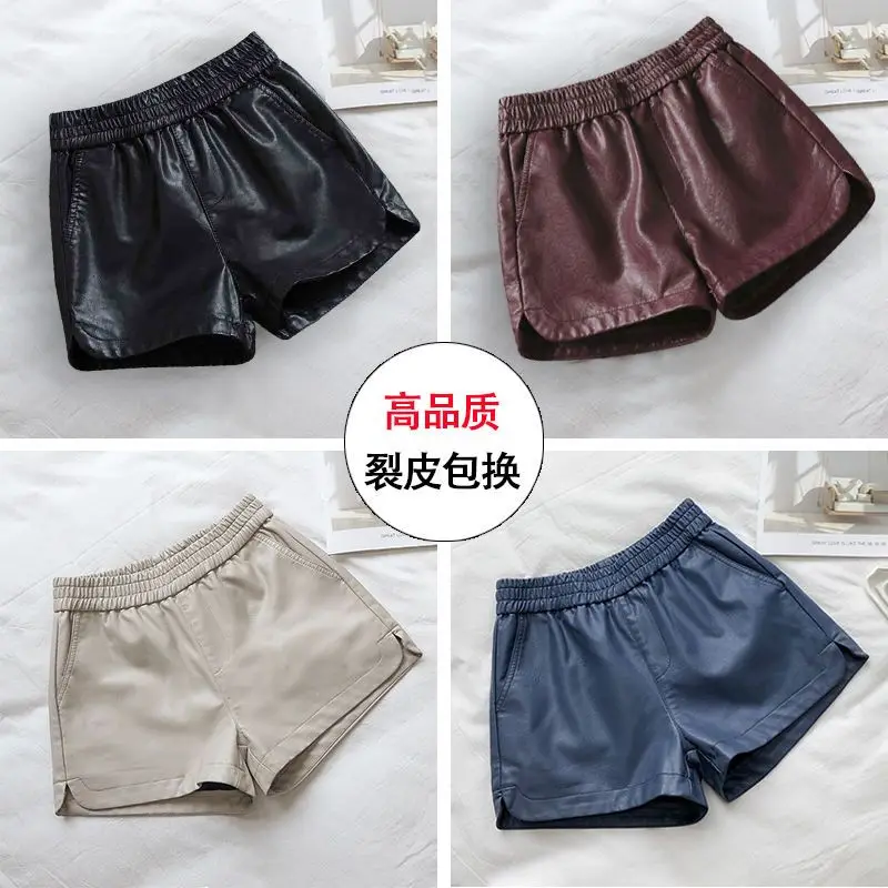 

Short Leather Pants 2023 New Fashion Loose Fitting Korean High Waisted Versatile Winter Shorts for External Wear