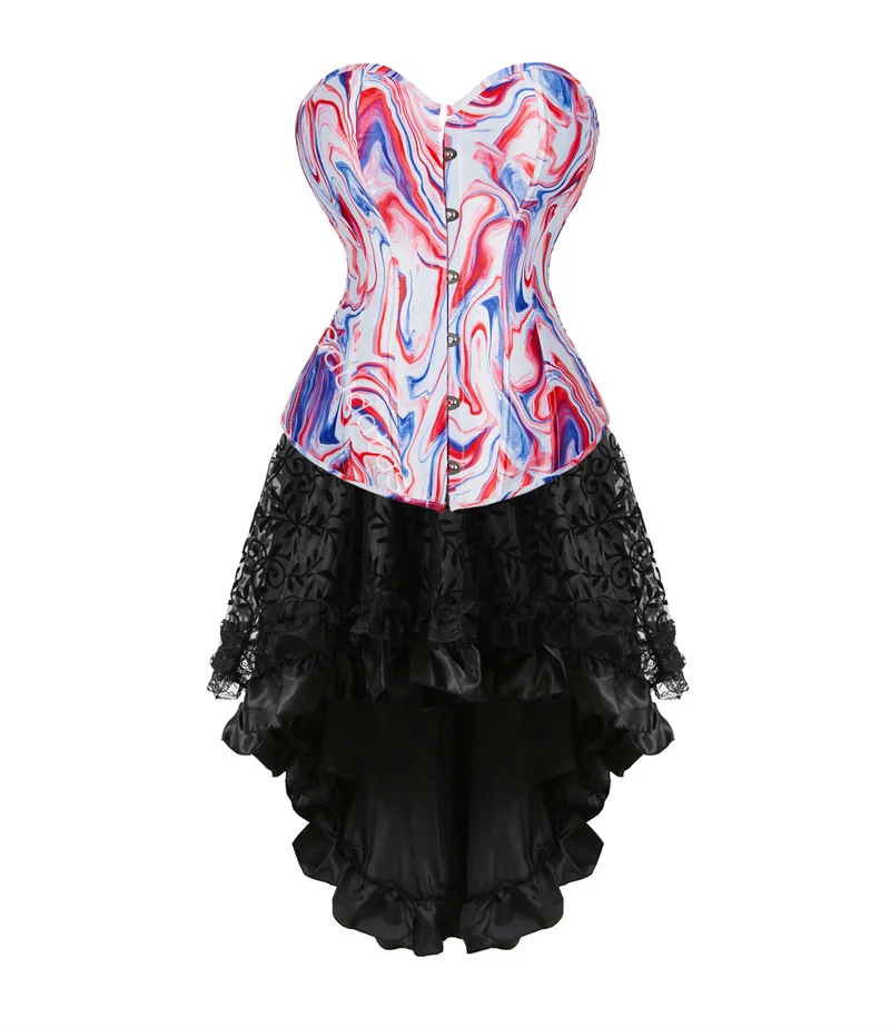 Corset Dress Tutu Skrits Set Outfit Plus Size Printing Zebra Leopard With Lace Gothic Costume Sexy Burlesque Ladies Basques Pink