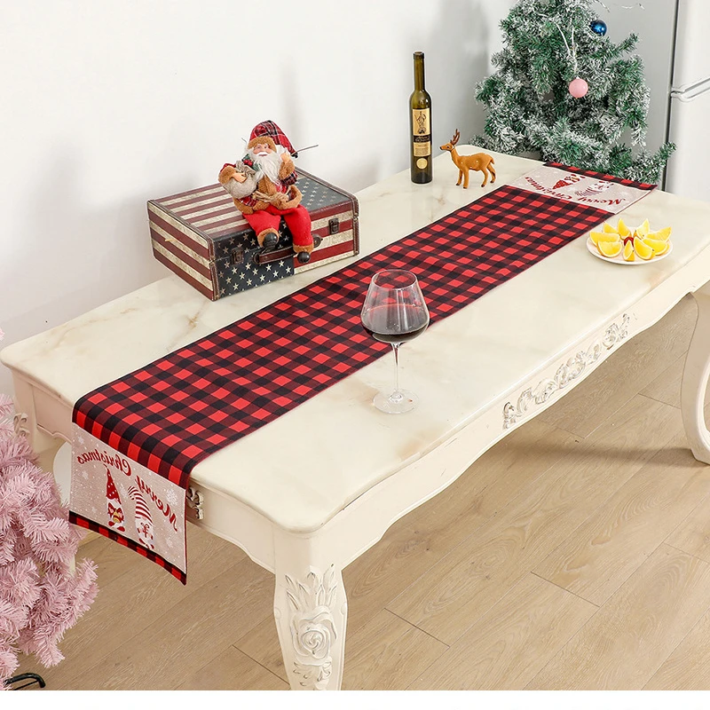 

33x180cm Cartoon Christmas Table Cloth Faceless Santa Claus Dwarf Printed Non-woven Fabric Table Cloth Christmas Decor Table Mat