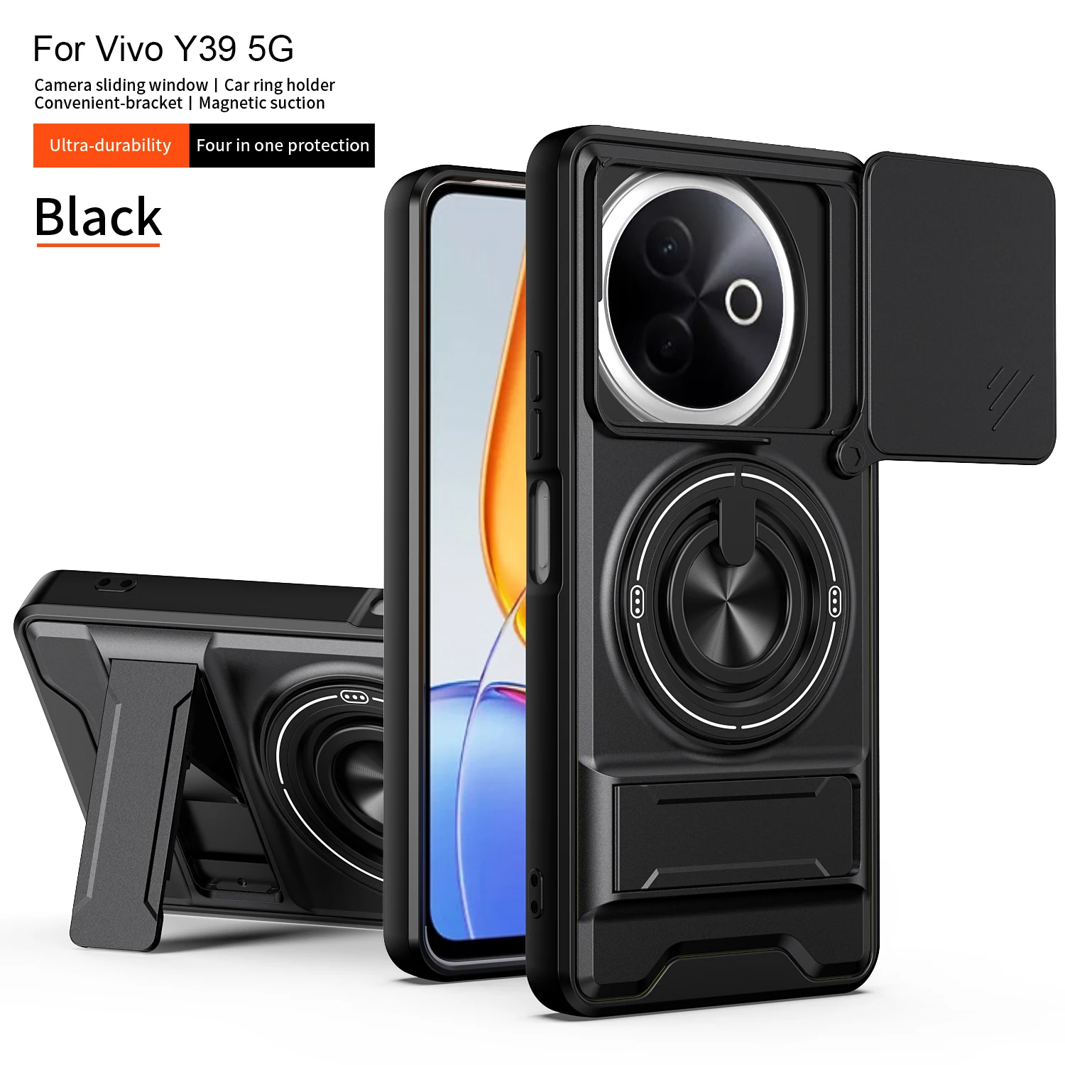 Armored Hard Shell Phone Case with 360° Rotating Magnetic Ring Holder