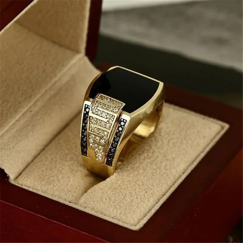 Vintage Domineering Men's Ring Jewelry Accessories Wedding Gifts Promise Rings Men Square Black Rings