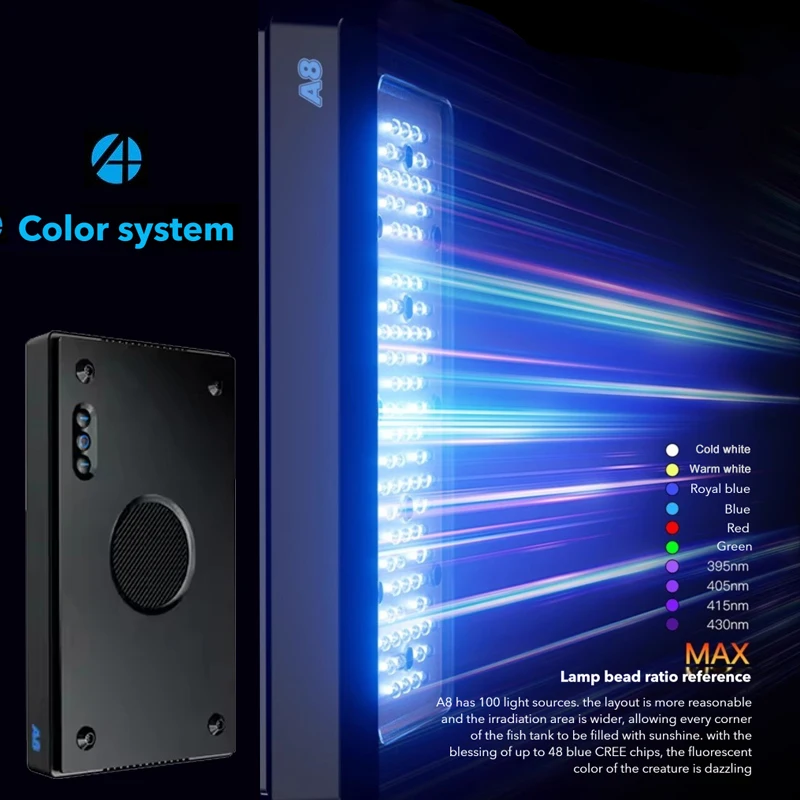 A8se A8pro II 215W 풀 스펙트럼 WiFi 프로그래밍 가능 해수 산호초 LED 수족관 조명 브래킷 포함 유사 제품
