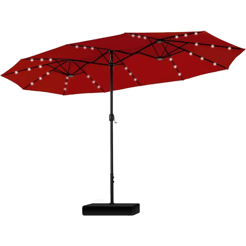 

15ft Large Patio Umbrellas with 36 LED Solar Lights, Double-Sided Outdoor Market Rectangle Umbrellas, Base (Stand) Included