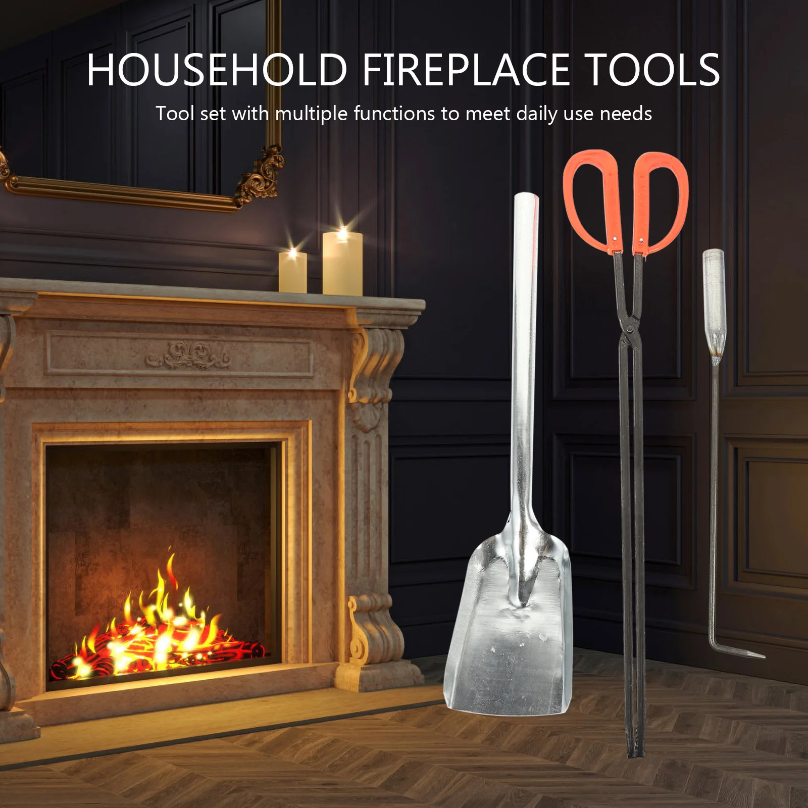 1 set Fireplace Tools Set Compact Heavy Duty Iron Shovel Hook Fire Poker For Garden Stoves Accessories Wear Resistant