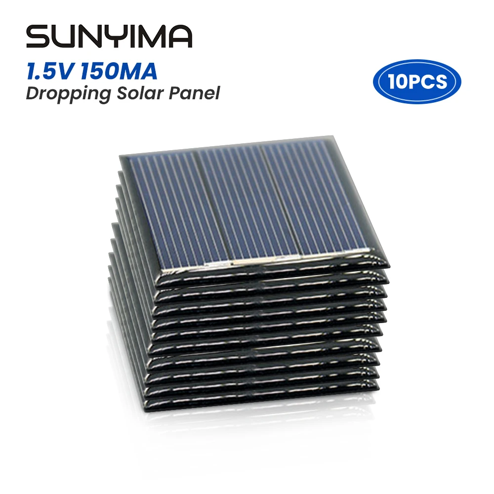 SUNYIMA 10pc 45*45mm Polycrystalline Drip Rubber Square Panel 1.5V 150MA Suitable For Outdoor Installation In Harsh Environment